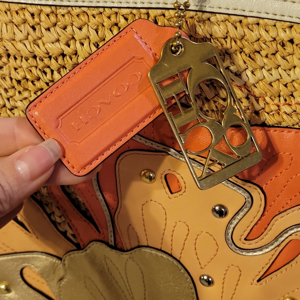 Coach Limited Edition Hamptons Editorial Weekend Straw Dragonfly Flower Tote 213 - Picture 4 of 16